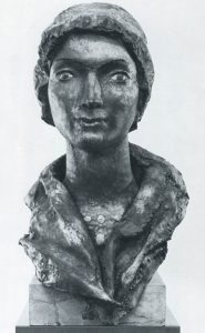 Προτομή της κυρίας Μ.Κ., 1976, σφυρήλατος χαλκός και σμάλτο, ύψος 65 εκ., ιδιωτική συλλογή, Αθήνα