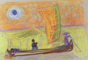 Ψαράς με την οικογένειά του, περ. 1957-62, παστέλ σε χαρτί, 26 x 36,5 εκ., ιδιωτική συλλογή