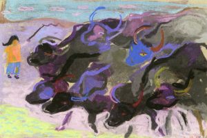 Βουβάλια, περ. 1957-62, παστέλ σε χαρτί, 24 x 34,5 εκ., ιδιωτική συλλογή