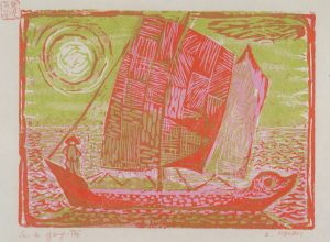 Στον Γιανγκ Τσε, 1956-58, έγχρωμη ξυλογραφία, 16 x 22 εκ.