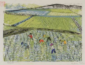Ορυζώνας ΙΙ, 1956-58, έγχρωμη ξυλογραφία, 17 x 22 εκ.