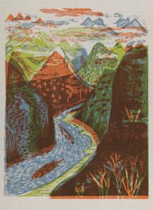 Οι πηγές του Γιανγκ Τσε, 1956-58, έγχρωμη ξυλογραφία, 22 x 17 εκ.