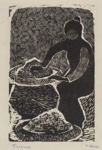 Διαλογή ρυζιού, 1956-58, ξυλογραφία, 16 x 10,5 εκ.